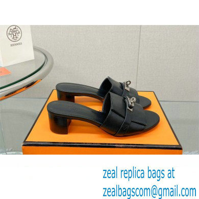 Hermes heel 5CM Giulia sandal in calfskin BLACK 2023 - Click Image to Close