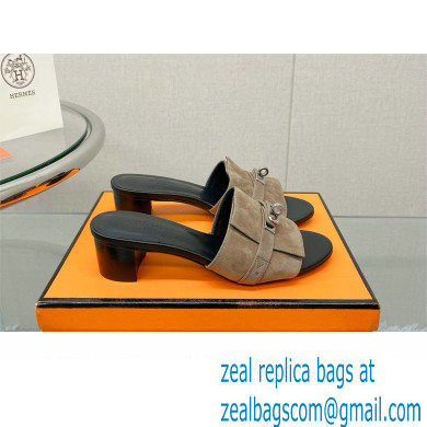 Hermes heel 5CM Giulia sandal in calfskin SUEDE GRAY 2023