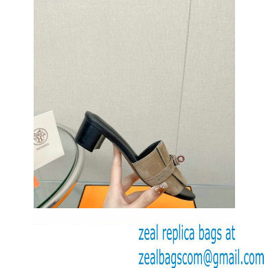 Hermes heel 5CM Giulia sandal in calfskin SUEDE GRAY 2023