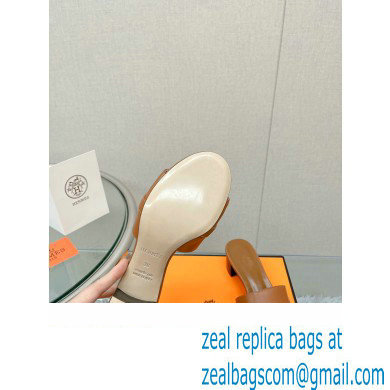 Hermes heel 5CM Giulia sandal in calfskin TAN 2023 - Click Image to Close