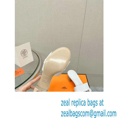 Hermes heel 5CM Giulia sandal in calfskin WHITE 2023 - Click Image to Close