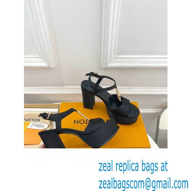 Louis Vuitton Heel 11cm Platform 4cm Sandals Satin Black with LV Initials chain 2023