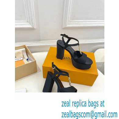 Louis Vuitton Heel 11cm Platform 4cm Sandals Satin Black with LV Initials chain 2023