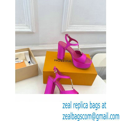 Louis Vuitton Heel 11cm Platform 4cm Sandals Satin Fuchsia with LV Initials chain 2023