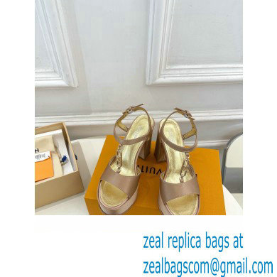 Louis Vuitton Heel 11cm Platform 4cm Sandals Satin Nude with LV Initials chain 2023