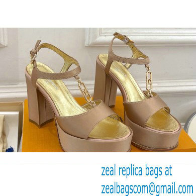 Louis Vuitton Heel 11cm Platform 4cm Sandals Satin Nude with LV Initials chain 2023