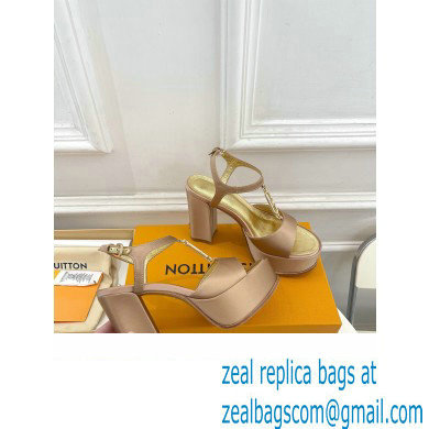 Louis Vuitton Heel 11cm Platform 4cm Sandals Satin Nude with LV Initials chain 2023