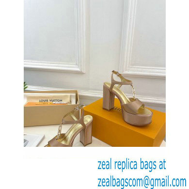 Louis Vuitton Heel 11cm Platform 4cm Sandals Satin Nude with LV Initials chain 2023