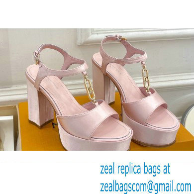 Louis Vuitton Heel 11cm Platform 4cm Sandals Satin Pink with LV Initials chain 2023