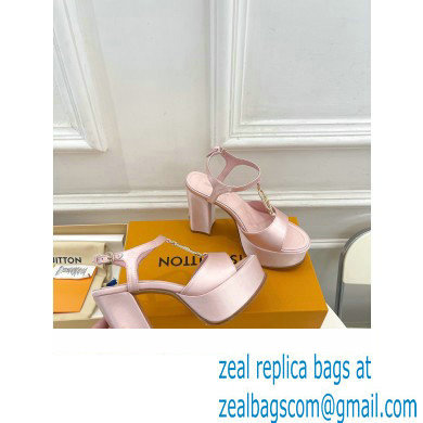 Louis Vuitton Heel 11cm Platform 4cm Sandals Satin Pink with LV Initials chain 2023