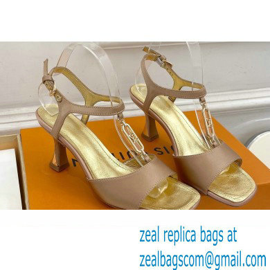 Louis Vuitton Heel 6.5cm Sparkle Sandals Satin Nude with LV Initials chain 2023