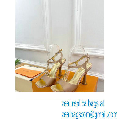 Louis Vuitton Heel 9.5cm Sparkle Sandals Satin Nude with LV Initials chain 2023