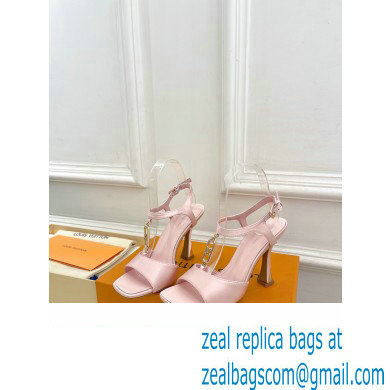 Louis Vuitton Heel 9.5cm Sparkle Sandals Satin Pink with LV Initials chain 2023