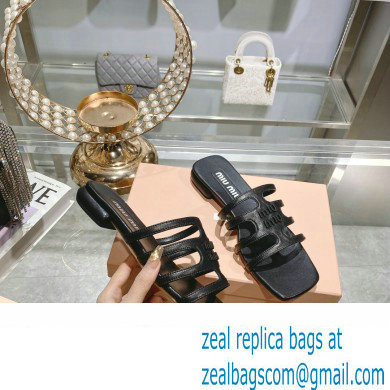 Miu Miu Leather sandals Black with metal lettering logo 2023