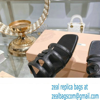 Miu Miu Leather sandals Black with metal lettering logo 2023