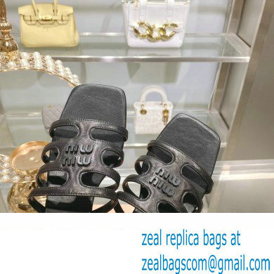 Miu Miu Leather sandals Black with metal lettering logo 2023