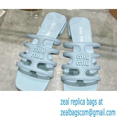 Miu Miu Leather sandals Blue with metal lettering logo 2023
