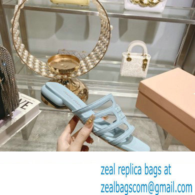 Miu Miu Leather sandals Blue with metal lettering logo 2023