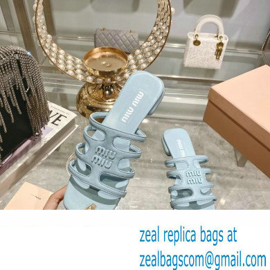 Miu Miu Leather sandals Blue with metal lettering logo 2023