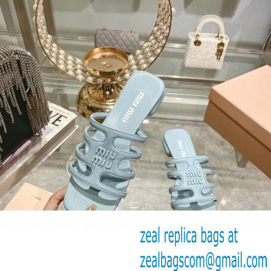 Miu Miu Leather sandals Blue with metal lettering logo 2023 - Click Image to Close