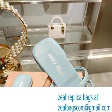 Miu Miu Leather sandals Blue with metal lettering logo 2023 - Click Image to Close