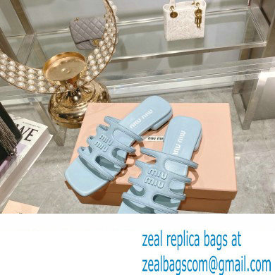 Miu Miu Leather sandals Blue with metal lettering logo 2023 - Click Image to Close