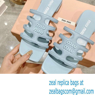 Miu Miu Leather sandals Blue with metal lettering logo 2023 - Click Image to Close