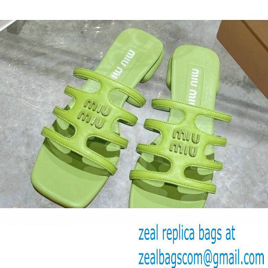 Miu Miu Leather sandals Green with metal lettering logo 2023 - Click Image to Close