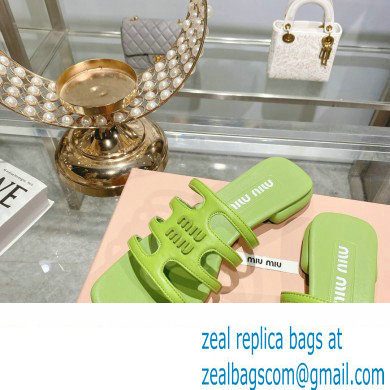 Miu Miu Leather sandals Green with metal lettering logo 2023