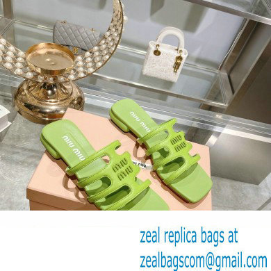 Miu Miu Leather sandals Green with metal lettering logo 2023 - Click Image to Close