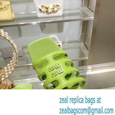 Miu Miu Leather sandals Green with metal lettering logo 2023