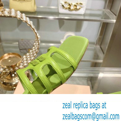 Miu Miu Leather sandals Green with metal lettering logo 2023 - Click Image to Close