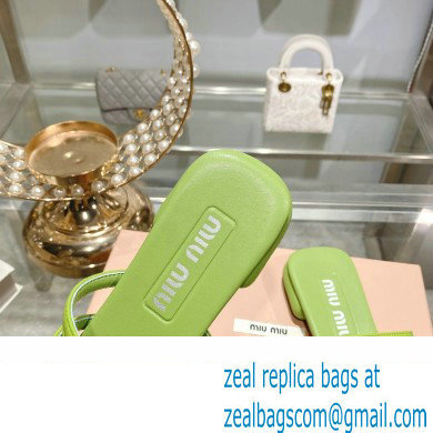 Miu Miu Leather sandals Green with metal lettering logo 2023