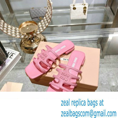 Miu Miu Leather sandals Pink with metal lettering logo 2023 - Click Image to Close