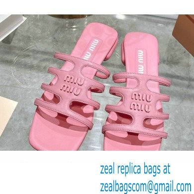 Miu Miu Leather sandals Pink with metal lettering logo 2023