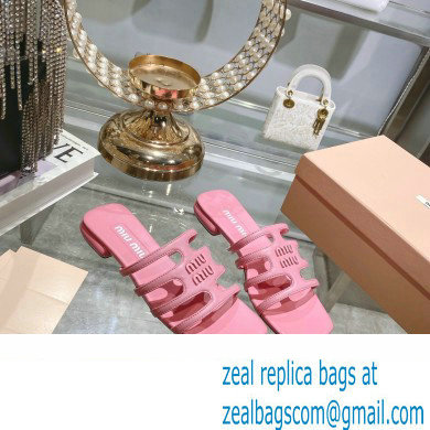 Miu Miu Leather sandals Pink with metal lettering logo 2023 - Click Image to Close