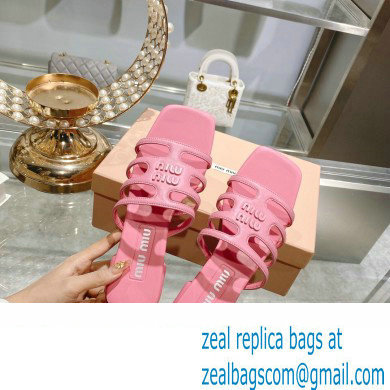 Miu Miu Leather sandals Pink with metal lettering logo 2023