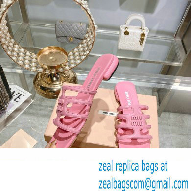 Miu Miu Leather sandals Pink with metal lettering logo 2023