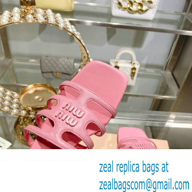 Miu Miu Leather sandals Pink with metal lettering logo 2023