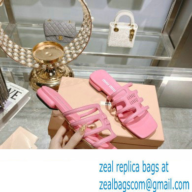 Miu Miu Leather sandals Pink with metal lettering logo 2023 - Click Image to Close