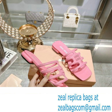 Miu Miu Leather sandals Pink with metal lettering logo 2023