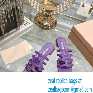 Miu Miu Leather sandals Purple with metal lettering logo 2023