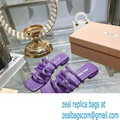 Miu Miu Leather sandals Purple with metal lettering logo 2023