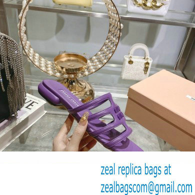 Miu Miu Leather sandals Purple with metal lettering logo 2023 - Click Image to Close