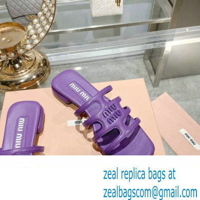 Miu Miu Leather sandals Purple with metal lettering logo 2023