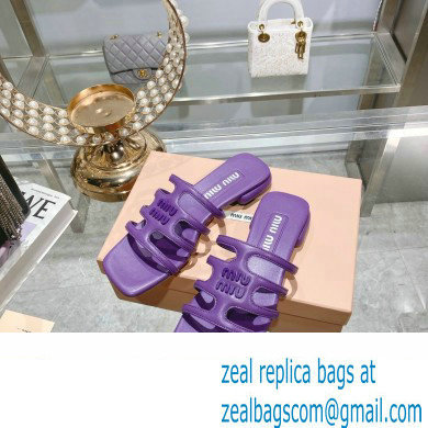 Miu Miu Leather sandals Purple with metal lettering logo 2023