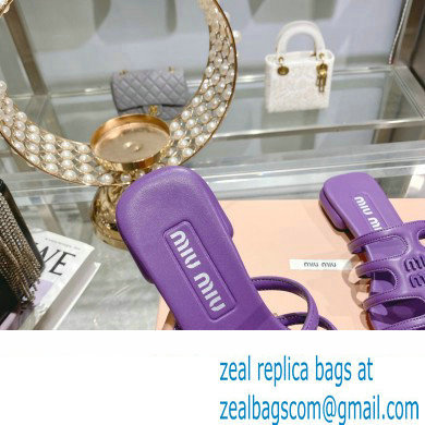 Miu Miu Leather sandals Purple with metal lettering logo 2023