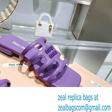 Miu Miu Leather sandals Purple with metal lettering logo 2023