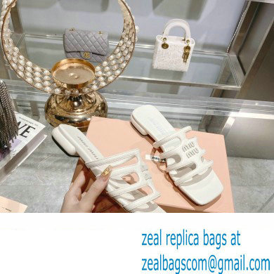 Miu Miu Leather sandals White with metal lettering logo 2023 - Click Image to Close