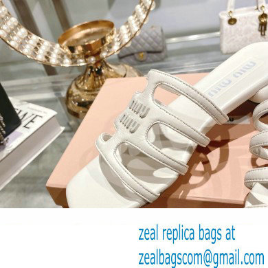 Miu Miu Leather sandals White with metal lettering logo 2023 - Click Image to Close